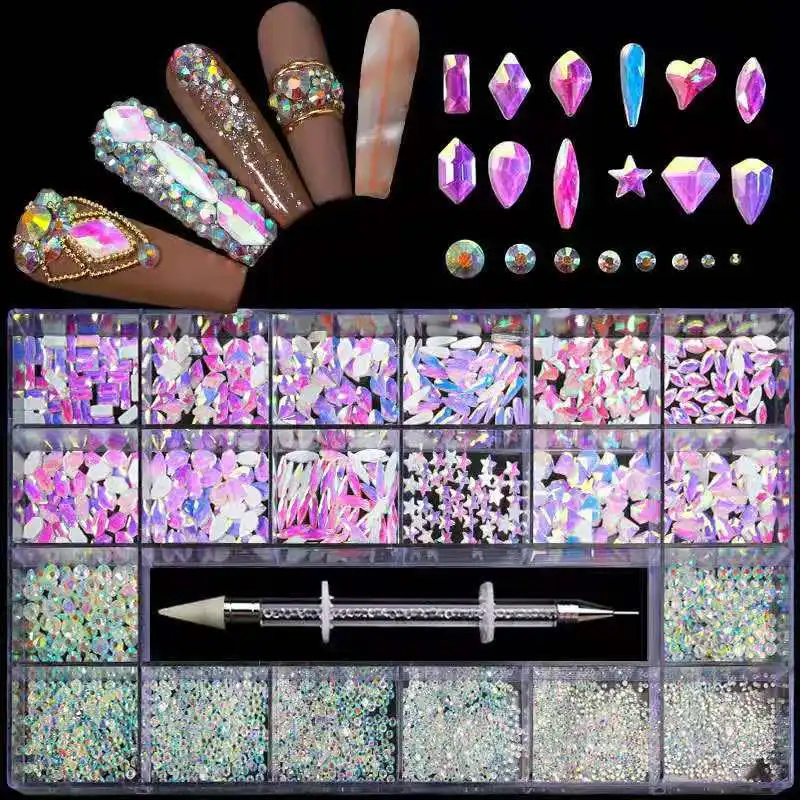 Multicolor 21grids set box shaped rhinestone Mixed Shape Rhinestone for Nail Art Decoration