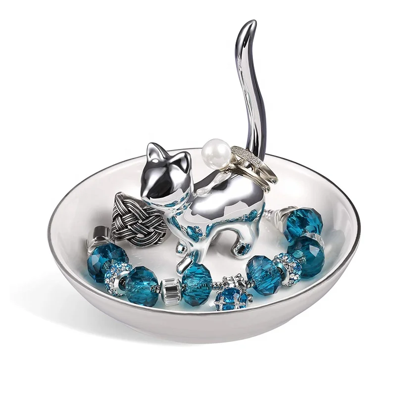 Ceramic Cat Ring Holder, Jewelry, Trinket Tray/Dish for Wedding Office & Home Decor Cat Ring Holder Trinket Tray