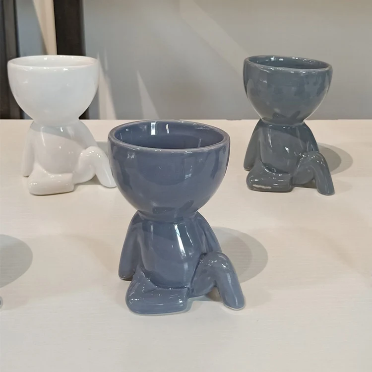 2022 Sun Room Mini Plant Planters Desktop Indoor Home Decoration Ceramic Human Shaped Ceramic Succulent Flower Pot