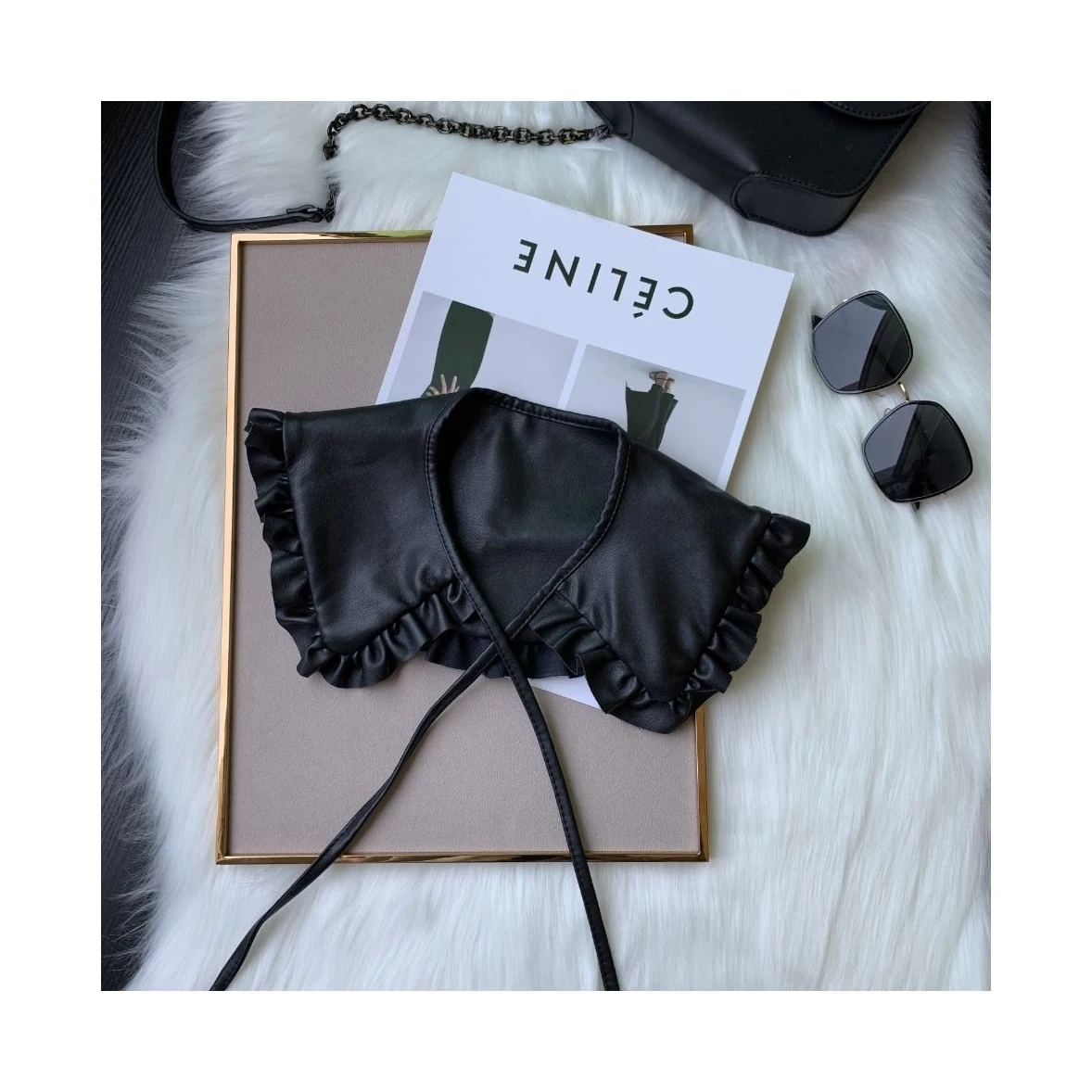 
 Новое поступление 2021, новый черный кожаный ложный воротник, съемные шелковые галстуки, красящий ложный воротник  