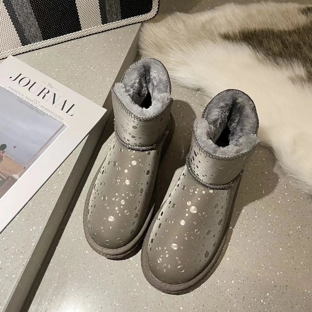 Classics Snow Sheepskin Winter Boots Sheepskin Leather Mid Calf Fur Genuine Australia Lined Warm Outdoor for Women Pink Fashion