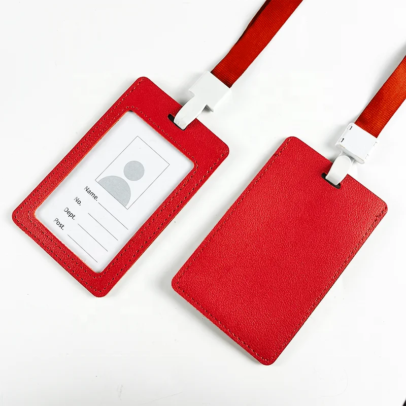 Customized Office Work Card Holder  PU Leather Holder For Working Card And Bus Card
