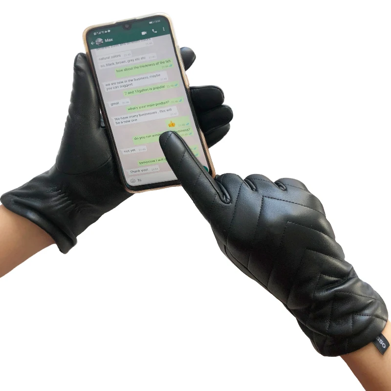 Custom Women Fashion Touch Screen Sheepskin Mitten Winter Leather Gloves For Manufacturer