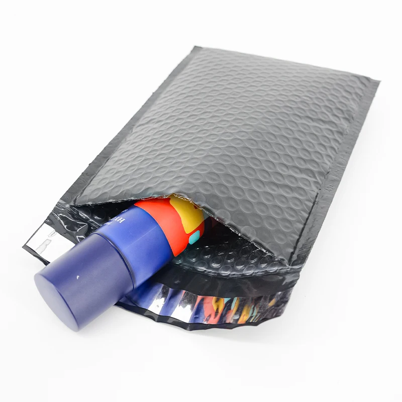 8.5 X 11 Inches Black Poly Bubble Mailer with White Logo Printed
