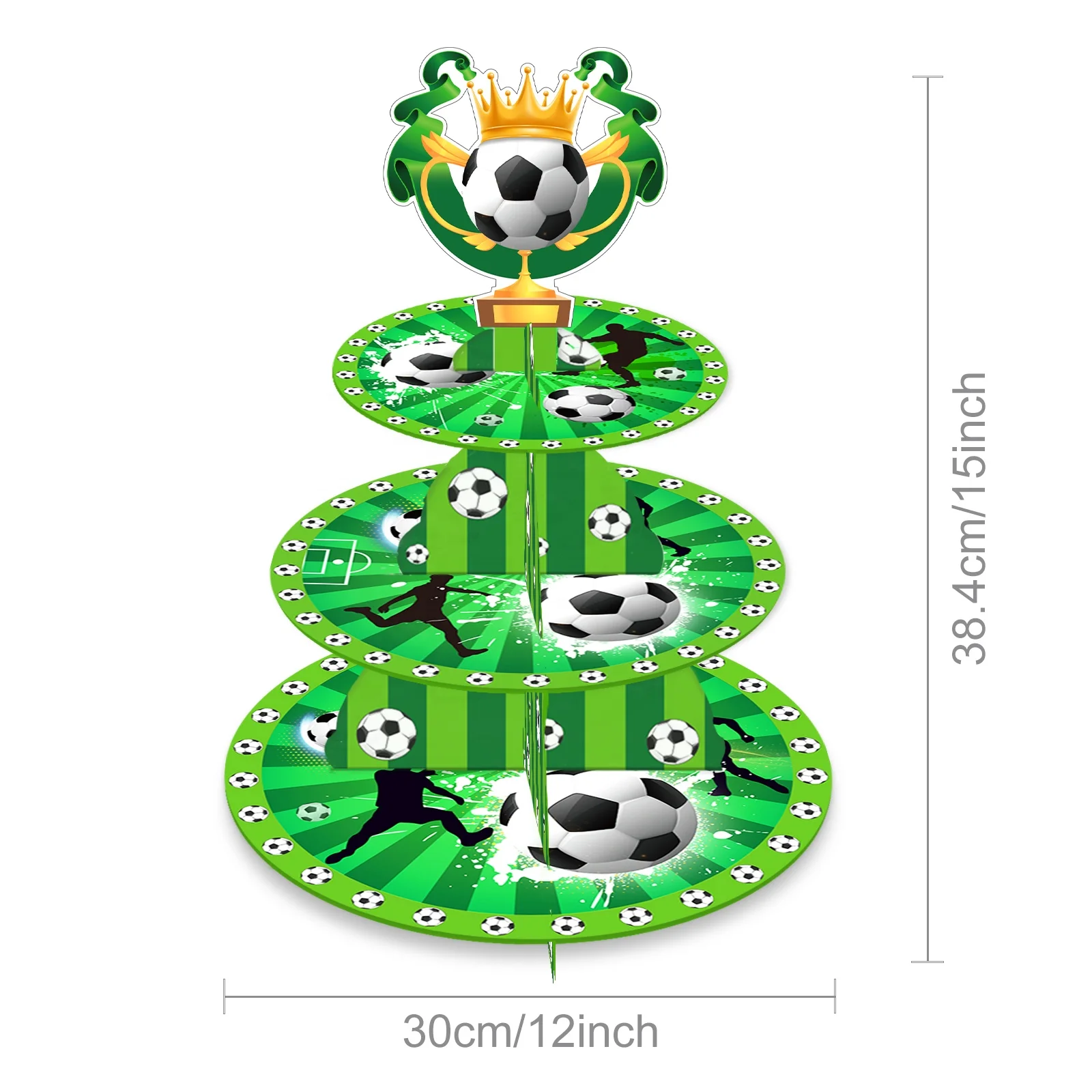 Huancai Football Theme Cake Stand 3 Tier Cupcake Stand Boys Soccer Party Decorations for Baby Shower Birthday Party Supplies