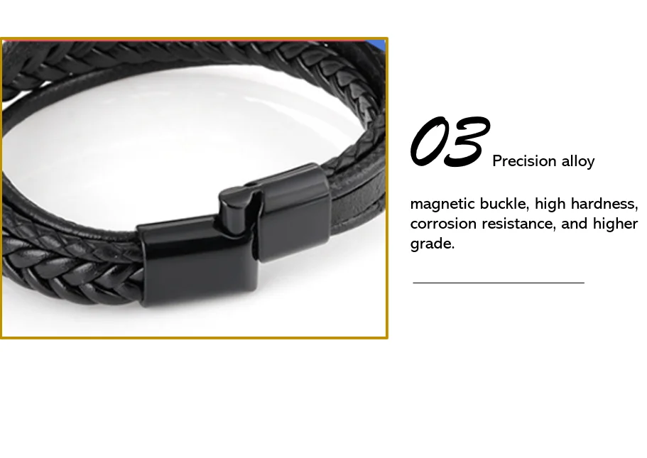 Wholesale leather Bracelet Men Leather Bracelet with Clasp Cowhide Multi-Layer Braided Leather Men Bracelet