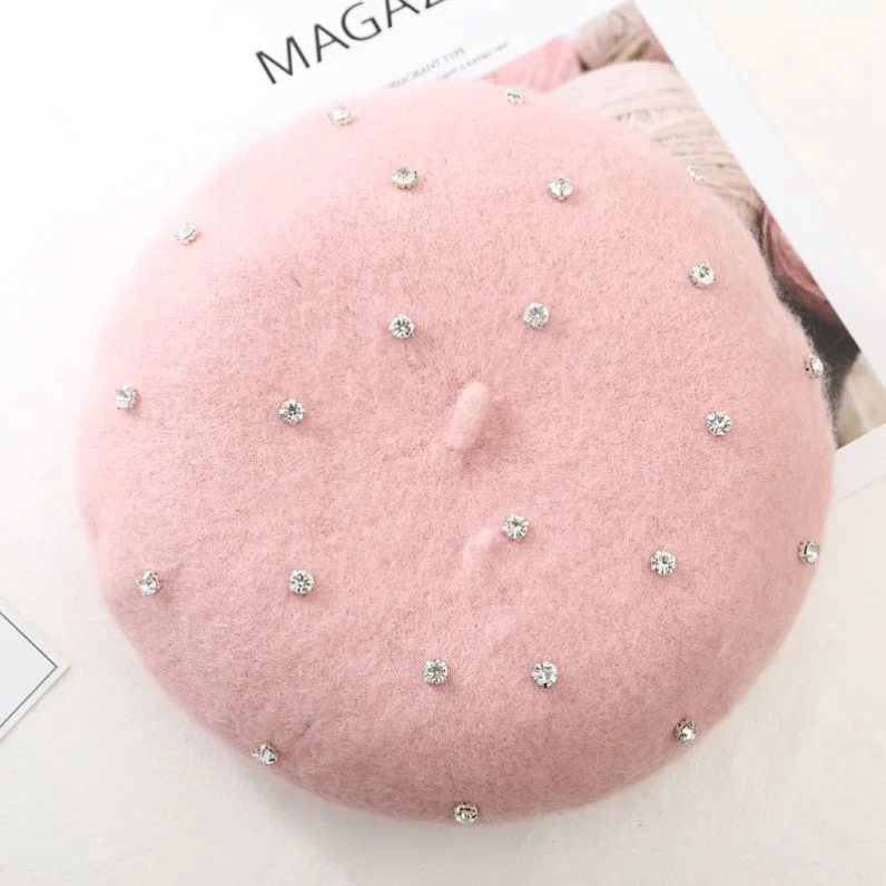 Fast Delivery Multi-Color Pearl Beret Hat For Women 100% Wool Berets With Custom Logo