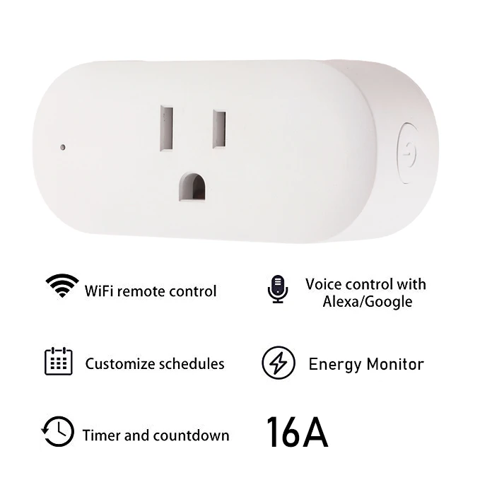 16A US Smart Socket With Energy Meter Function Wireless Plug Alexa Google Assistant Tuya Smart WiFi Plug Amazon Smart Plug