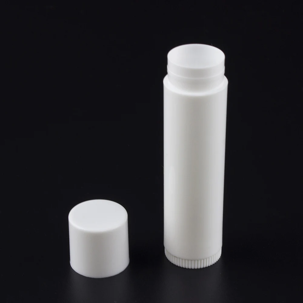white 4.8g white plastic container , buy LB02-4.8g white round empty case, eco friendly empty plastic tubes for lip balm
