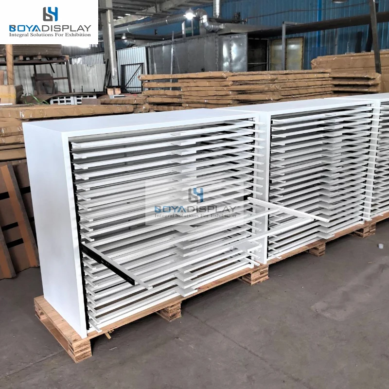 Boya Customized High-End Save Space Silent Pull-Out Sliding Ultra-Thin Ceramic Tile Sample Display Drawer Cabinet With Handle