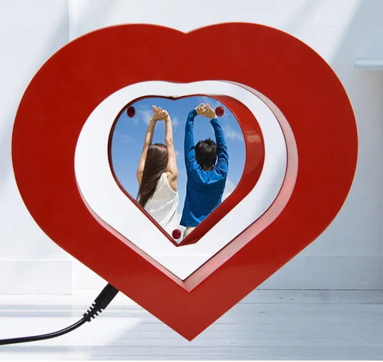 Magnetic Levitating Floating Photo Frame with LED Light Love Heart, Room Decor Night Light Home Office Decor Desk Tech Toys