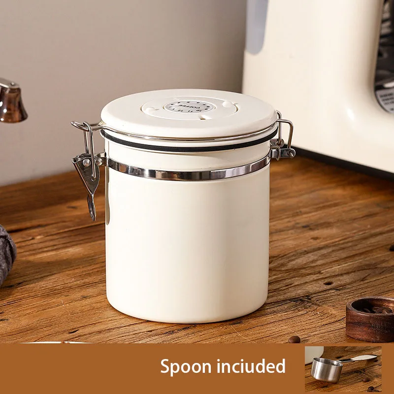 Stainless Steel Coffee Bean Jar Vacuum Sealed Storage Can for Coffee Bean Storage Tank with Spoon Canister for Coffee Bean