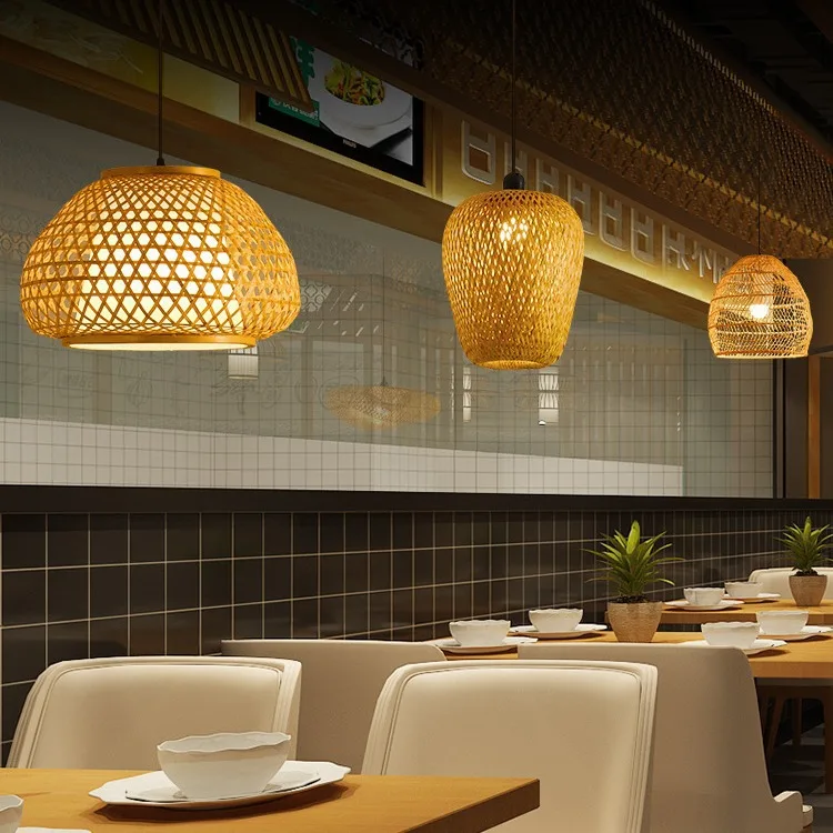 CSLIDO Hanging Lamps Bamboo Led Ceiling Lights Wholesale Bamboo Weaving Chandelier Rattan Pendant Light For Restaurant