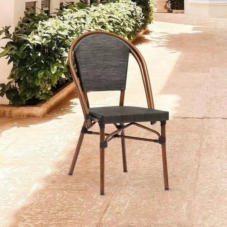 MORE DESIGN Luxury Swimming Pool Aluminum Stacking Metal Rattan Bamboo Wicker Dining Patio Garden Outdoor Chair