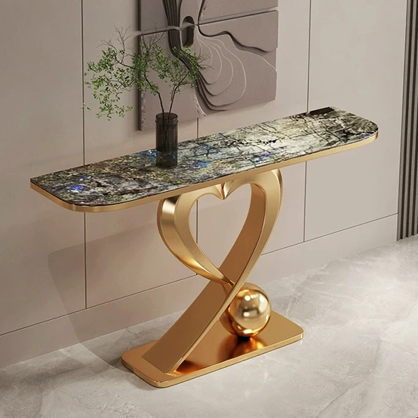 Baroque Style Stainless Steel Console Table Gold Square Narrow Entry Table Long Living Room Furniture