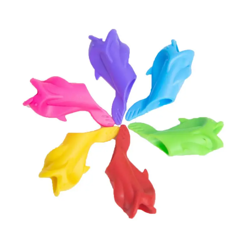 BECOL Hot Selling Cartoon Dolphin Pencil Soft Silicone Holder Grip Writing Correction Pencil Pen Grips for Kids Handwriting