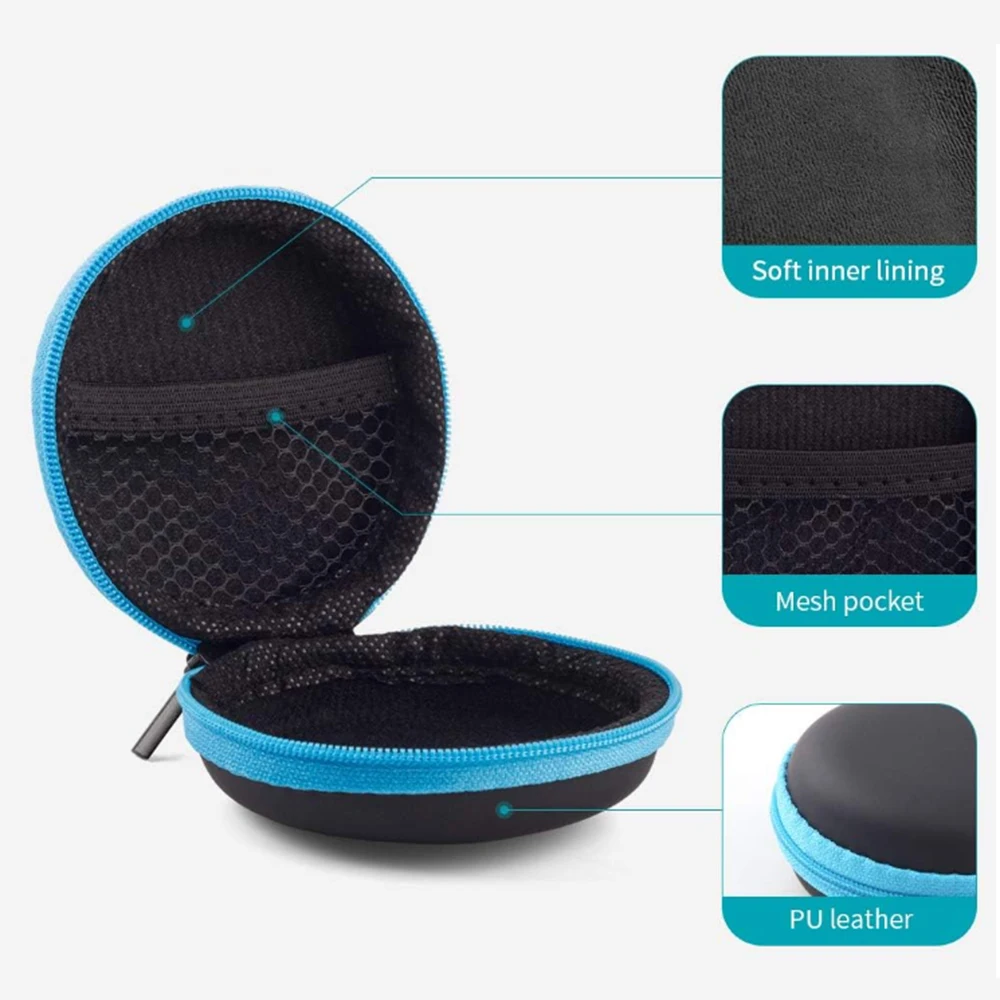 PU leather EVA cases with zipper cover round earphone protective Special Purpose Bags,USB Cable SD Cards Storage Bag