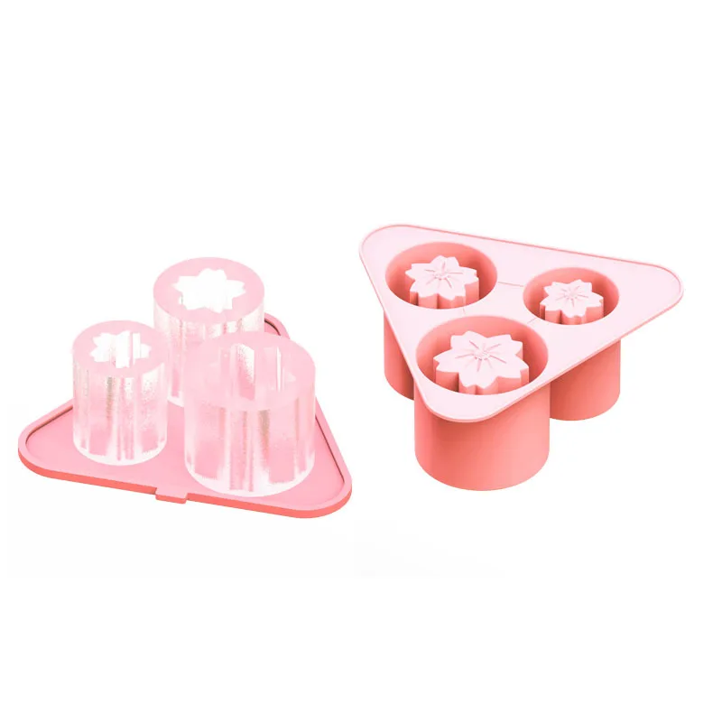 Creative Ice Cube Silicone Mold Tray With Cover Large 3d Cylinder Triangle Shape Silicone Ice Cube Mold For Stanley Cup