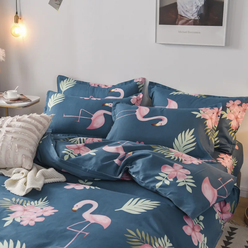 Hot sale home textile cheap price soft comfortable 100% polyester luxury comforter bed sheet printed bedding set for home hotel