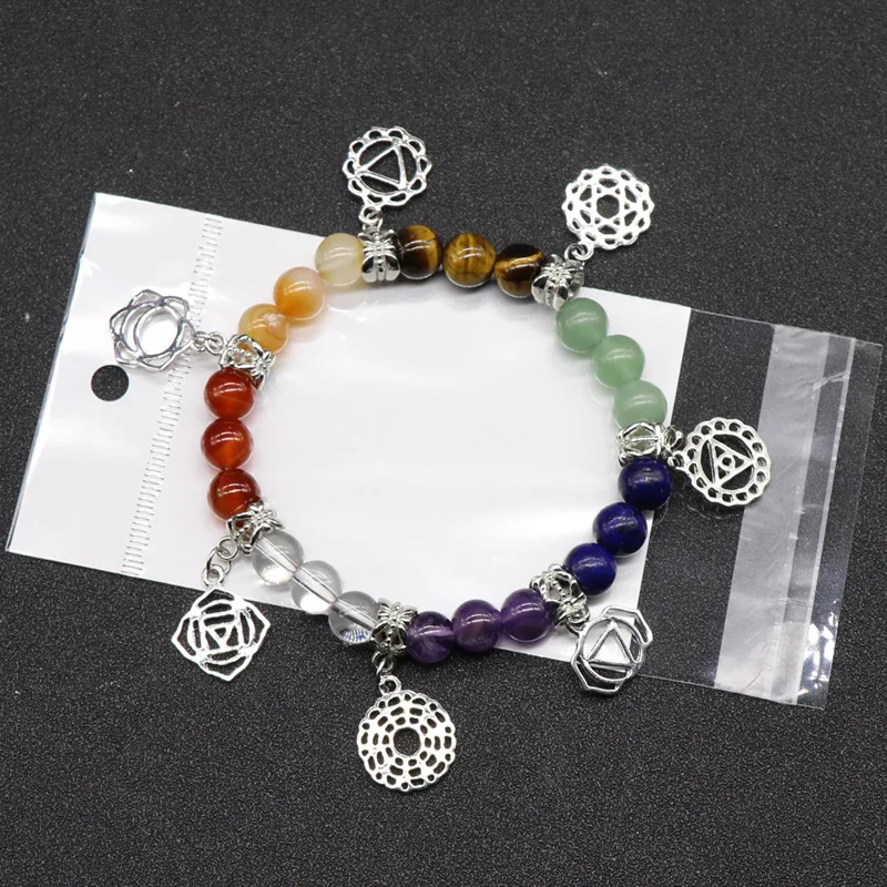 Wholesale 7 chakra natural crystal stone bracelet yoga jewelry crystal agate colorful bracelet