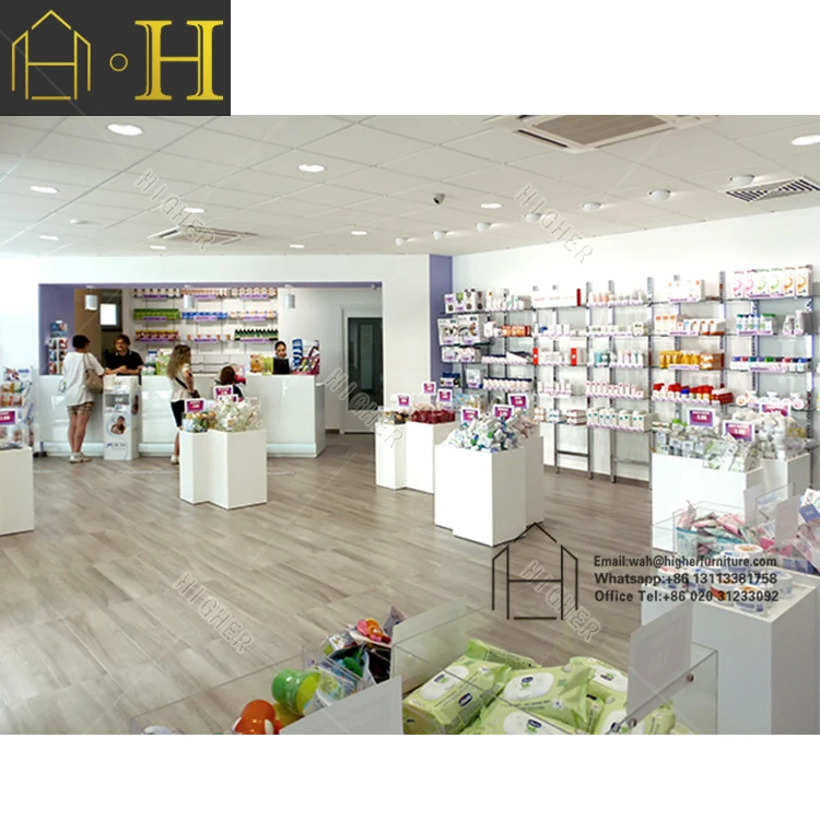 Pharmacy Shelves display Shop Interior medical Display Racks Furniture Counter Design for Pharmacy Shop