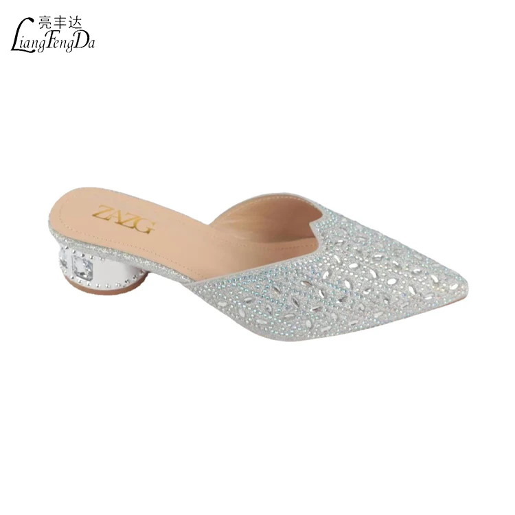 Pointed Toe Ladies Heeled Shoes Women Sandal Design Shiny Jelly Rhinestone 2024 New Luxury Office Wedding Bridal Grace PVC PU