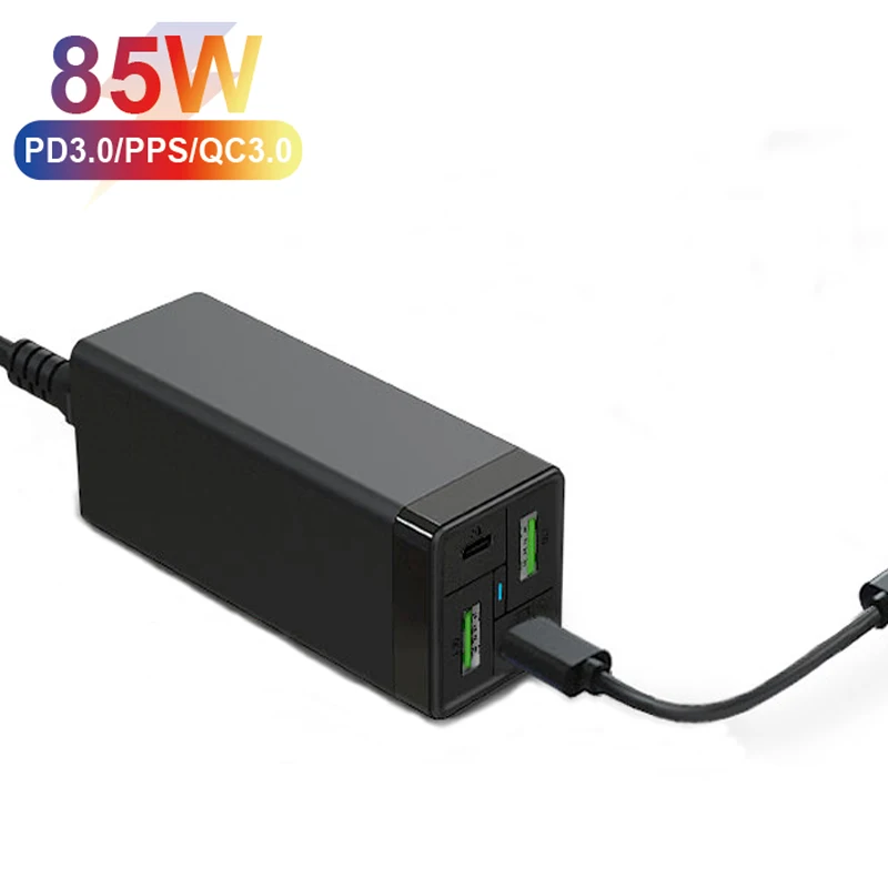 GaN Tech Multi Ports 85W Universal Travel Adapter PD 65W 20W QC3.0 18W Power Adapter for Laptop Mobile Phone Tablet