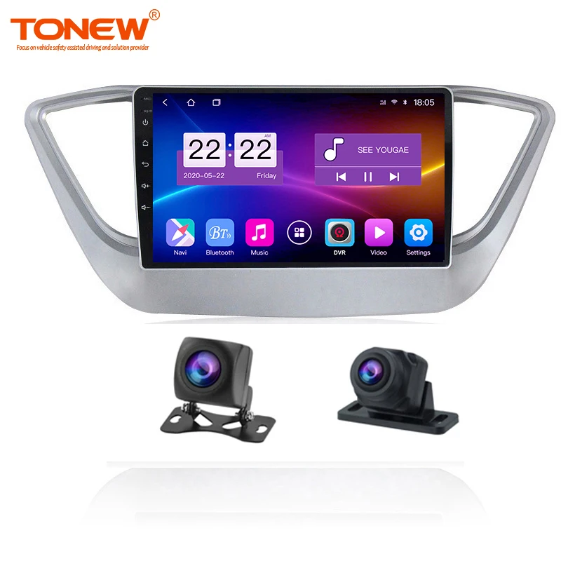 TONEW Car DVD Recorder Android  Car Recorder 10.0 GPS Multimedia For Hyundai Solaris 2017 - 2018 Car Stereo Player