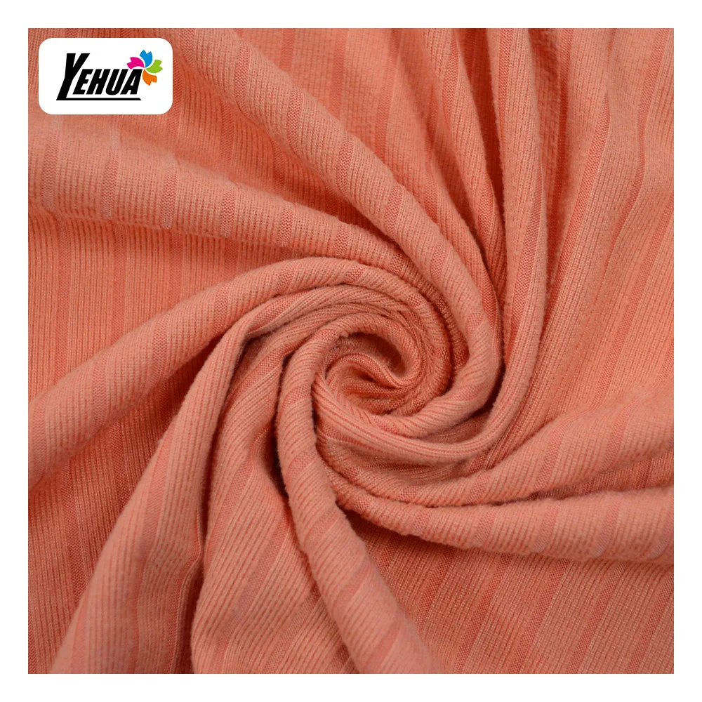 wholesale ribbed 95 polyester 5 spandex  knitted 2*2 rib fabric for tops