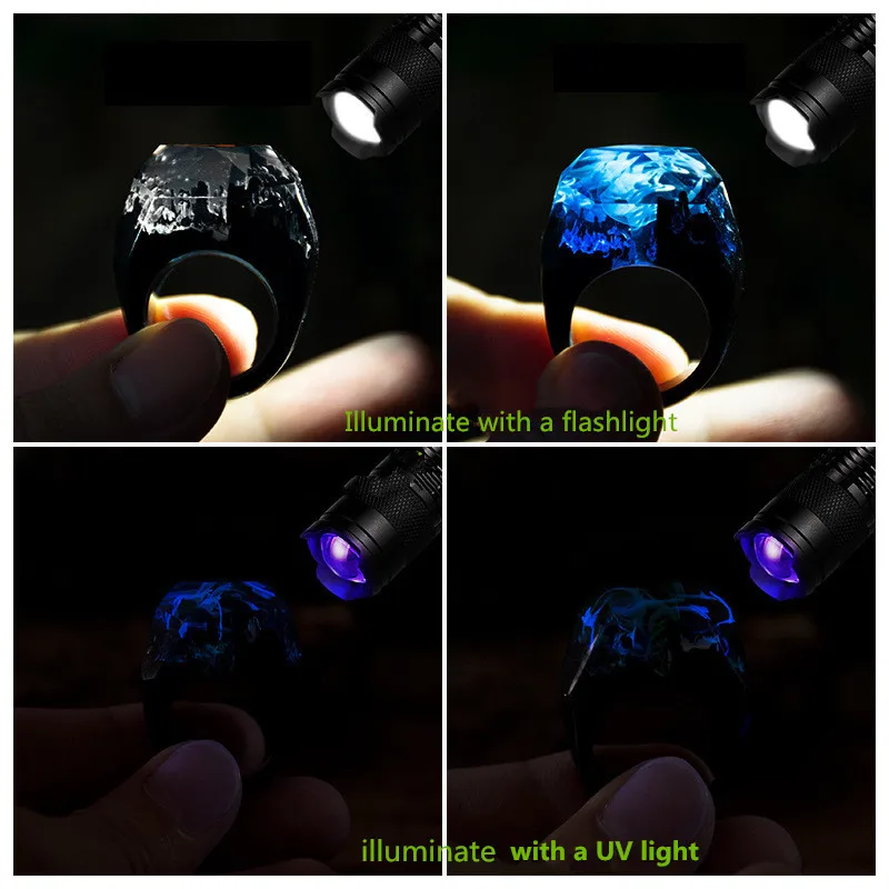 Handmade Wood Jewelry Magic Wood Gift Natural Scenery Epoxy Resin Wooden Rings for Women