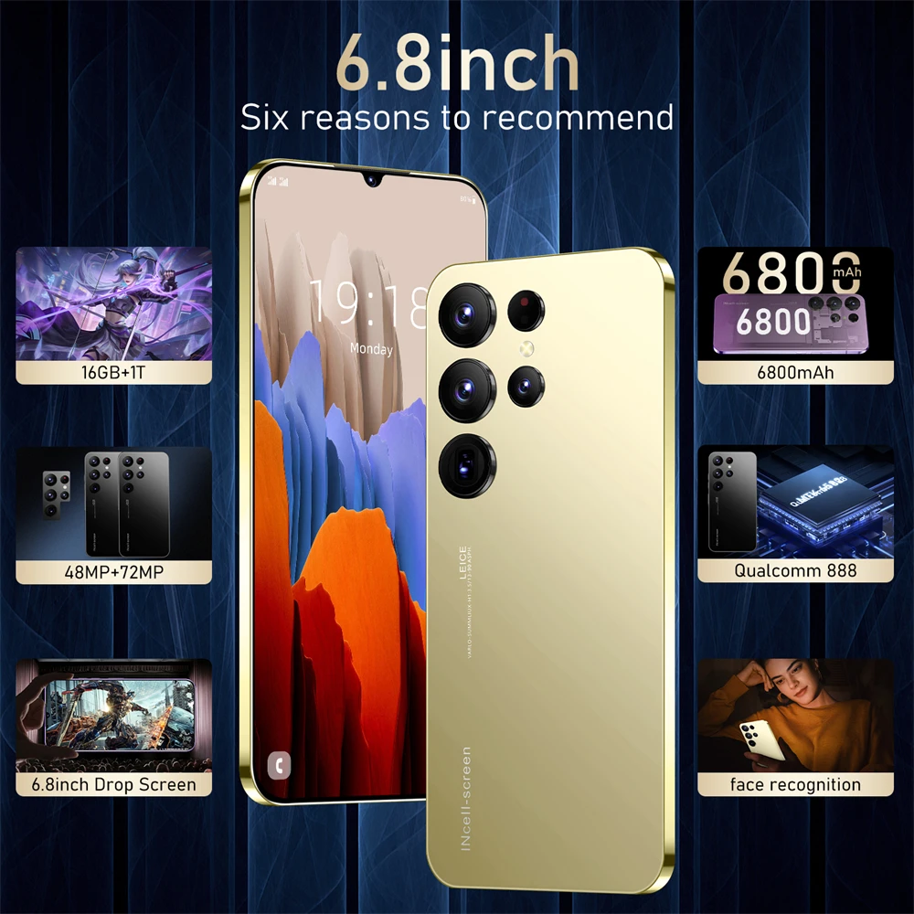 S23 ULTRA 16GB+1TB 7.2 Inch New Original Unlocked Game Cellphones 5G Mobiles Phones 16MP+32MP Telephone Smartphone
