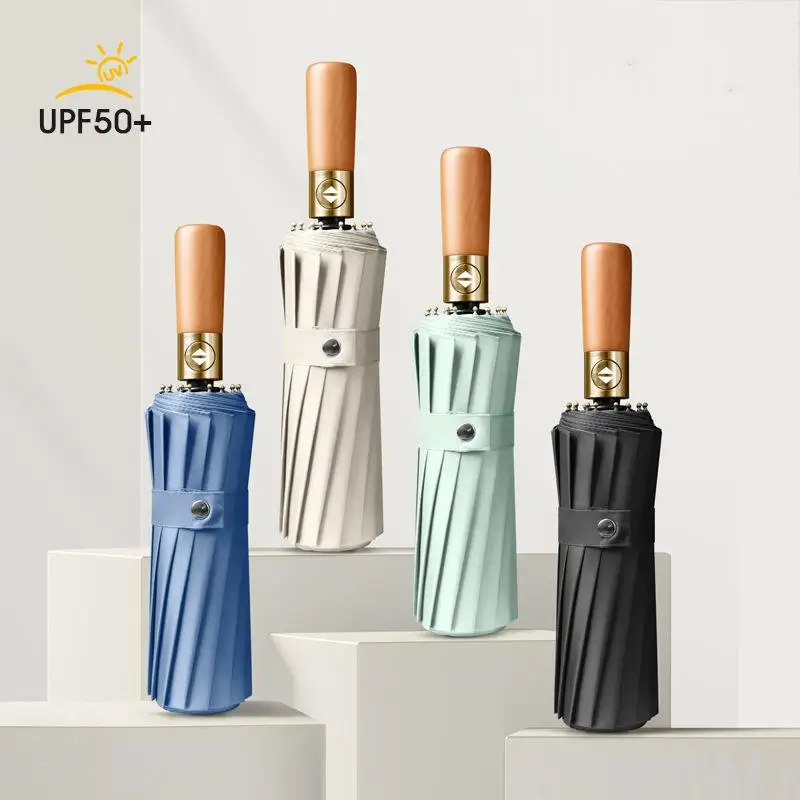 Ветрозащитный деловой Зонт с 32 костями Мужская полностью автоматическая деревянная ручка большие Складные Водонепроницаемые зонты от солнца для защиты дождя