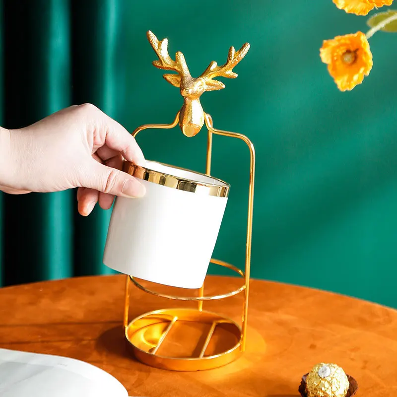 Nordic simple metal elk type ceramic fruit fork spoon placing jar household dessert cake fork jar