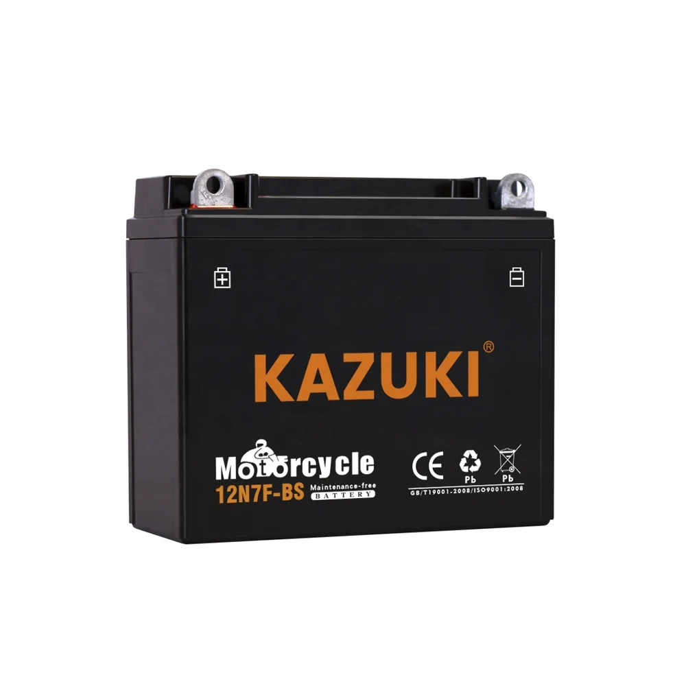 KAZUKI Best Quality 12N7F-BS Battery12V 7AH Sealed Maintenance Motorcycle Battery for Common Motorcycle Battery