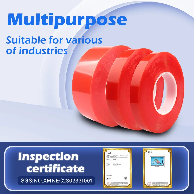Recyclable Double Sided Self-Adhesive Tape Heat Resistant Red Release Liner Clear Transparent Polyester PET Film Acrylic Tape