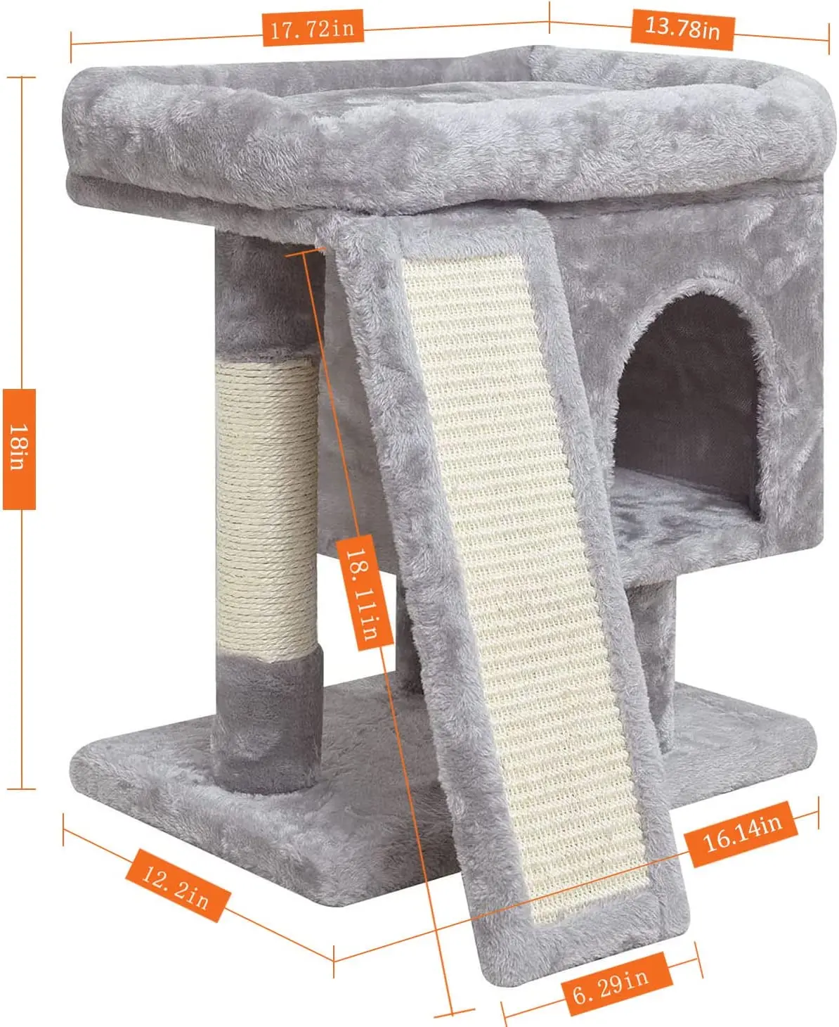 Small Cat Tree for Indoor Cats, Modern Cat Activity Tower with Plush Perch Kittens Condo with Scratching Post and Board, Cat Ca