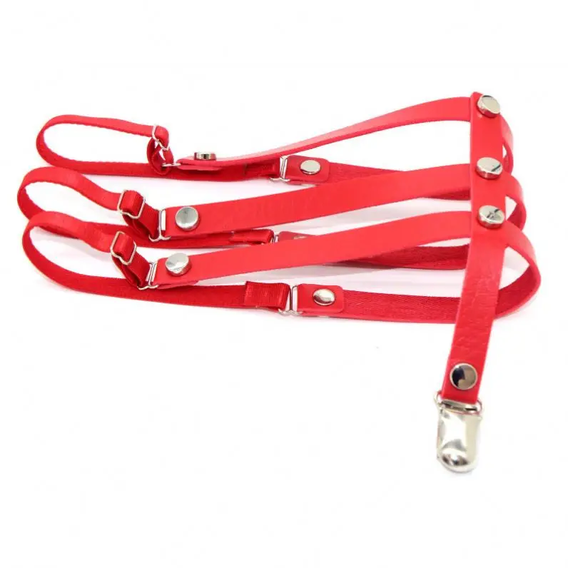 Women Fashion Rock Anime Hip-Hop Punk Gothic Leather harness Three-Row Socks suspenders Thigh Ring Garter Belt