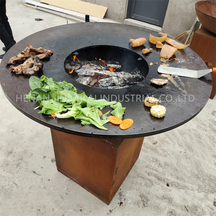 Corten Steel outdoor wood charcoal bbq table korean bbq grill restaurant kitchen fire pit garden grills