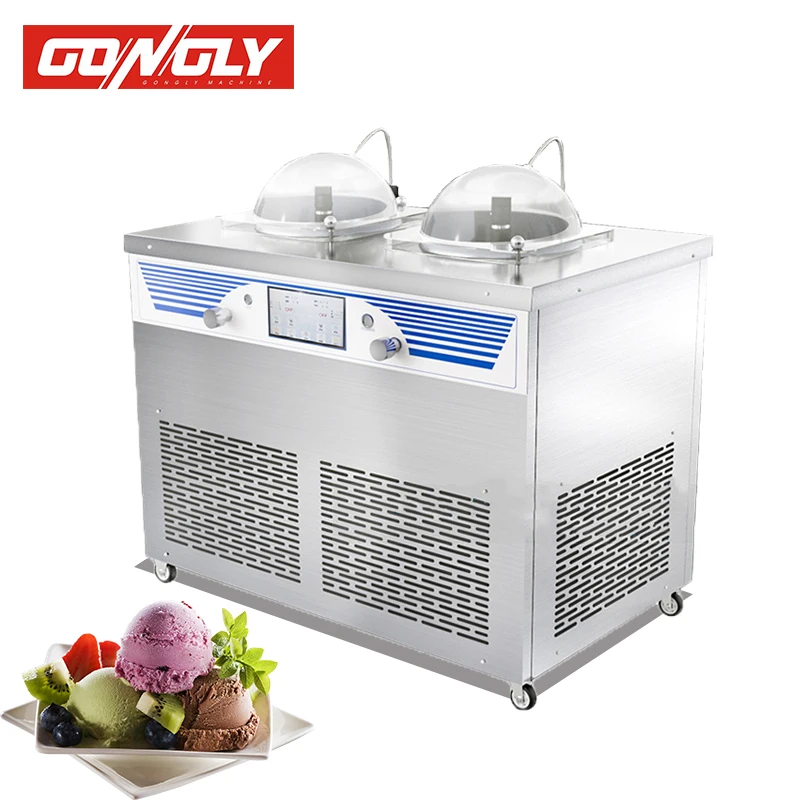 Doubul  head  gelato machine  Commerical Stainless steel cylinder hard ice cream machine Frozen Maker Italy Ice Cream Machine