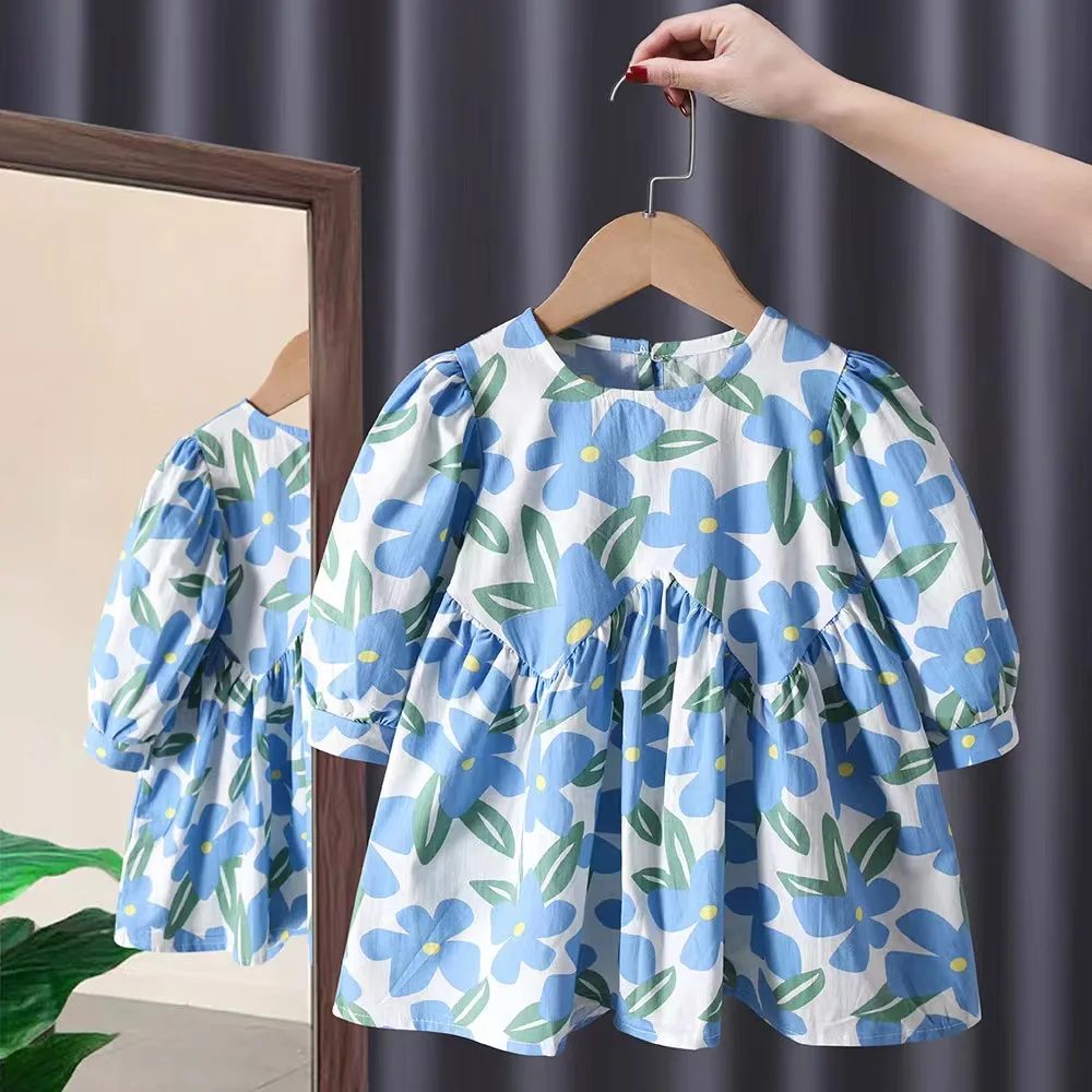 Primavera Verano Children Summer Casual Print Summer Girl Dresses Summer Wholesale Children Boutique Kids Clothes Crocheted