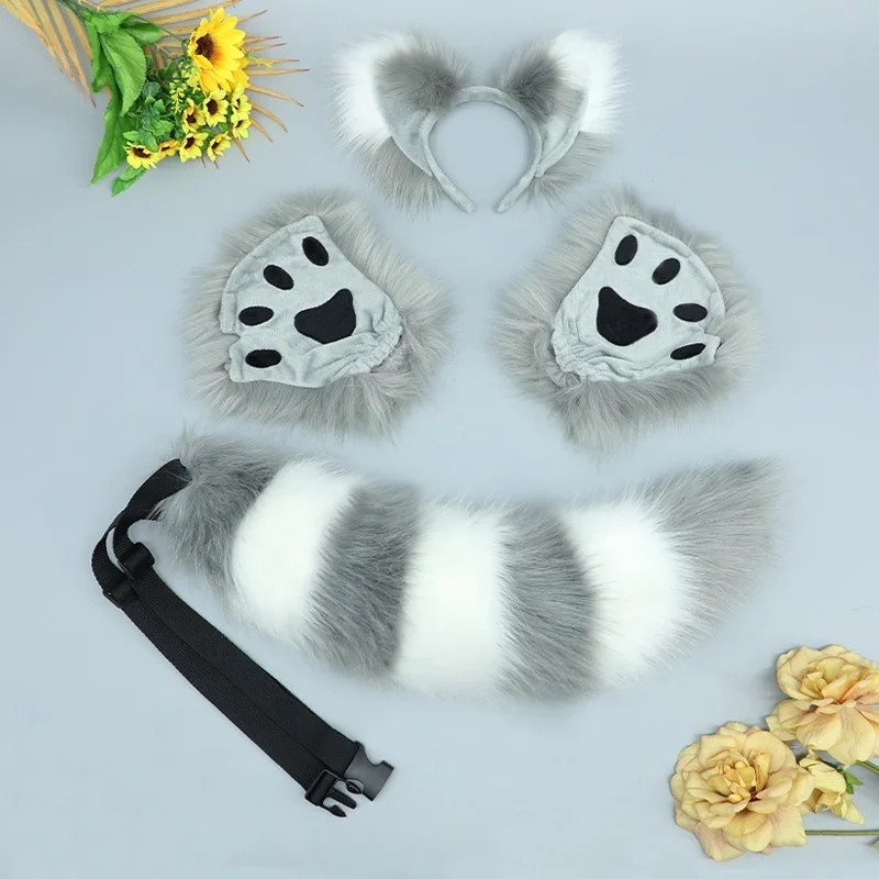 New arrivals cosplay accessories sweetheart headdress simulation fox ears hair bands tail animal fursuit set