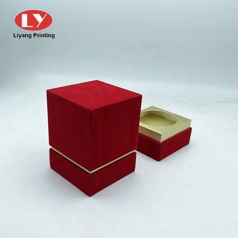 OEM Printing and Packaging Manufacturer Custom Empty Red Velvet Square Luxury Perfume Box Packaging