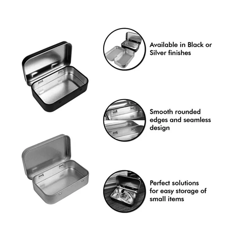 Wholesale Custom Printed Metal Hinged Tin Box Small Rectangular Tin Box for Storage