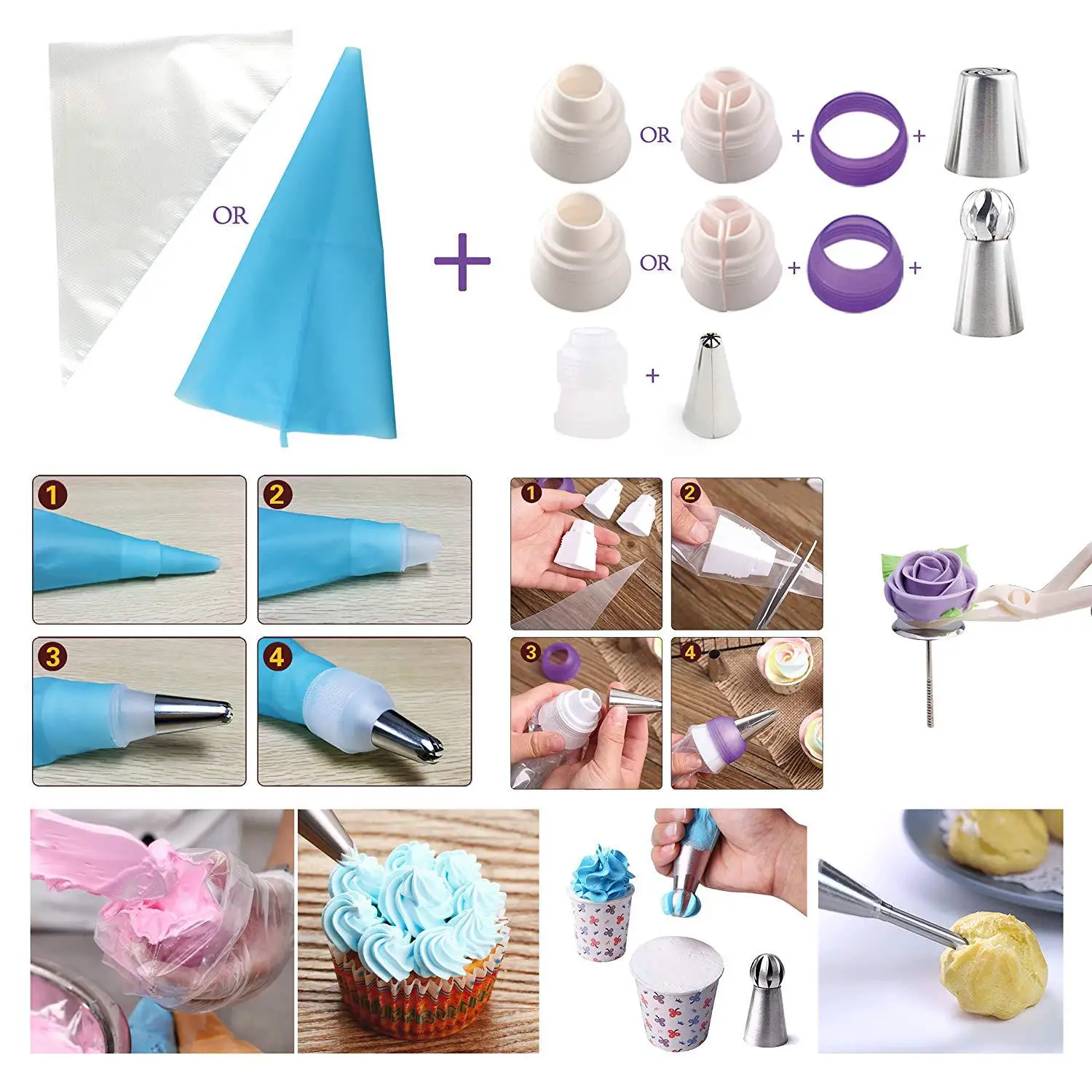 88 Baking Supplies Set Icing Piping Tips  Russian Ball Piping Tips,  Bakes Flower Nozzles-Large Cupcake Decorating Kit