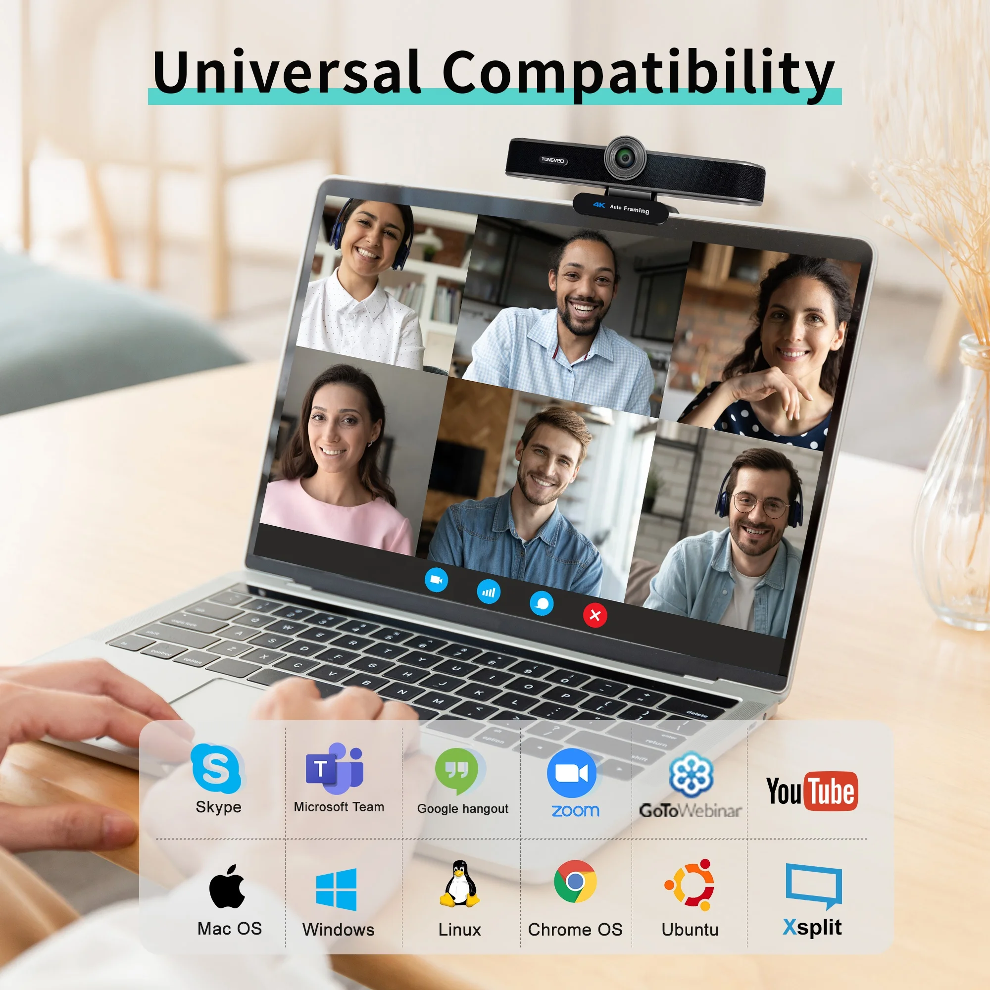 Auto framing eptz conference webcam 4K audio and video conference system web cam conference webcam with microphone