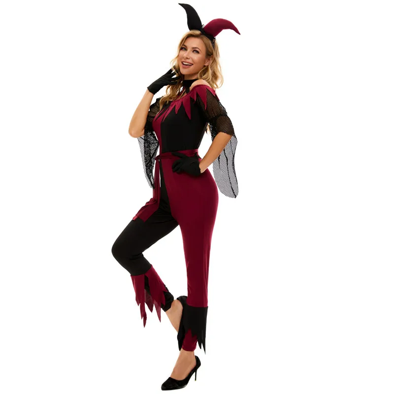 Red Sexy Circus Costume Fancy Joker Costume Clown Halloween Costume Cosplay