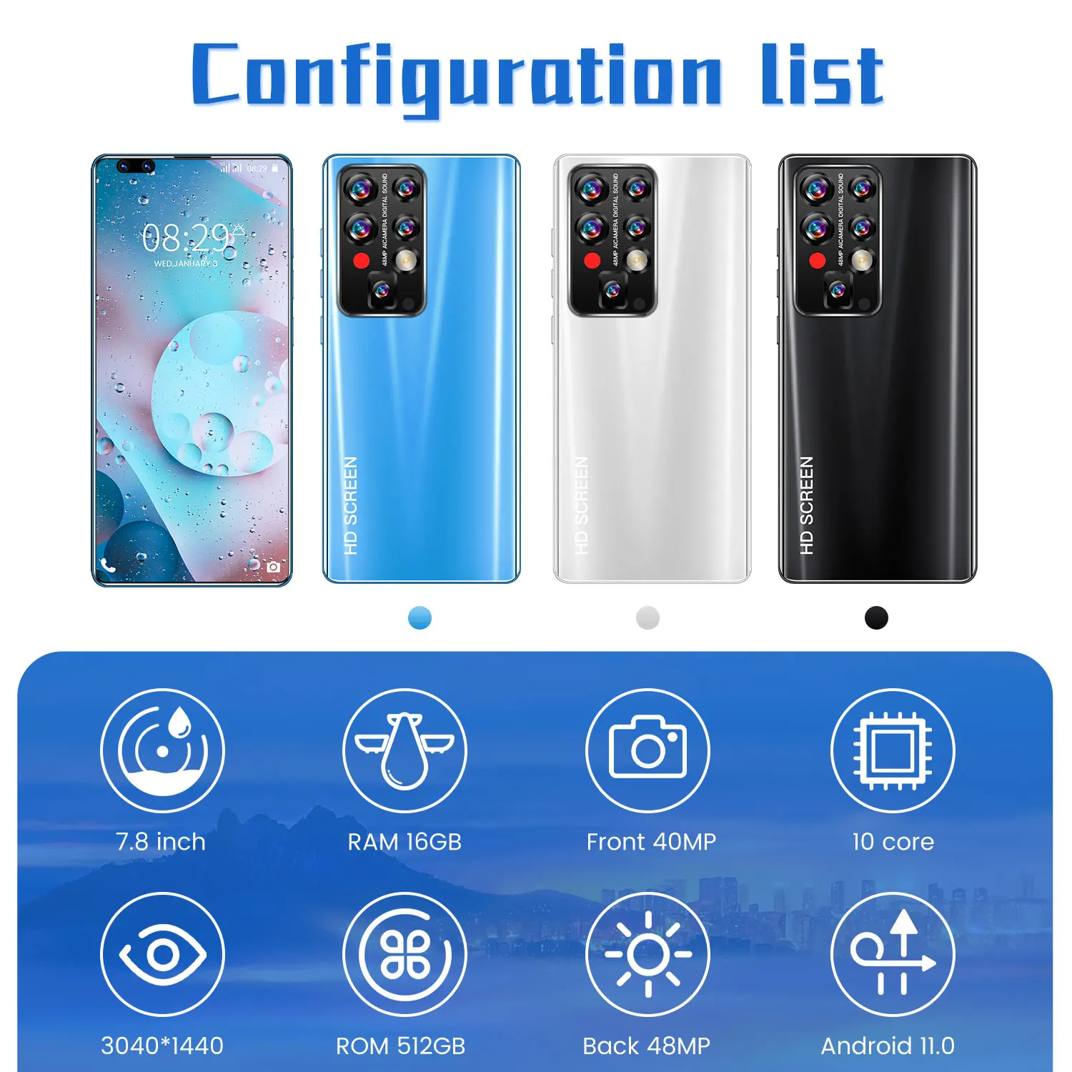 Новый P50 Pro 40MP + 48MP 10-ядерный 7 8 дюймов смартфоны Android Сотовые телефоны 11 0 мобильных смартфонов 4G/5G по низкой