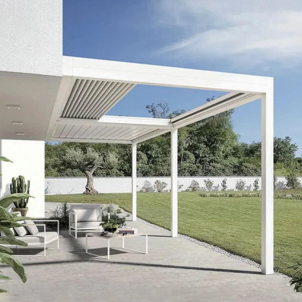 free standing Heavy duty Easy Installation Aluminum Motorized  Pergola with Retractable  Louvered Roof for Patio Deck
