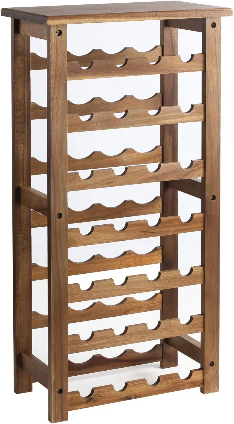 Modern 7-Tier Wooden Wine Rack Freestanding Panel Style Storage for 28 Bottles for Kitchen and Wine Lovers