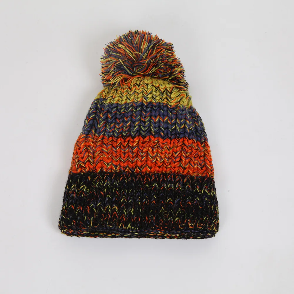 Rainbow autumn winter knitted woolen custom logo print embroidered acrylic assorted Color wholesale unisex Warm cuffed Beanies